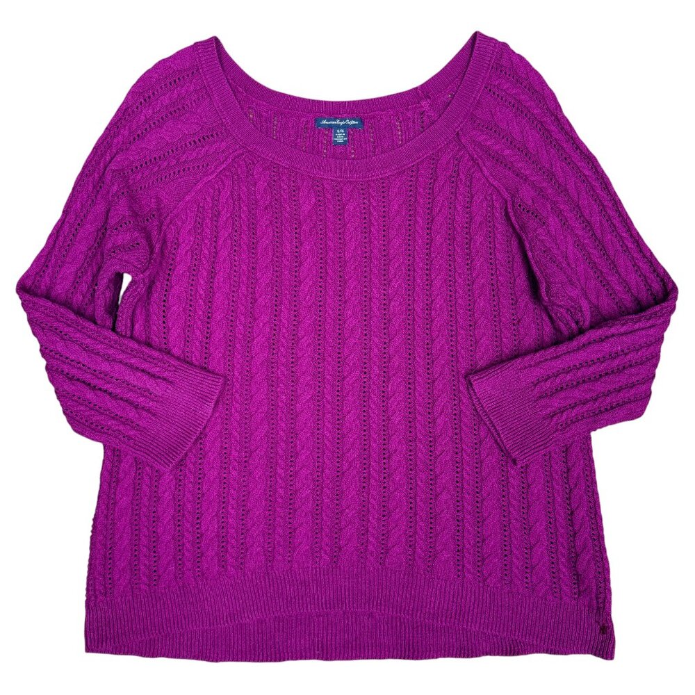 AMERICAN EAGLE Women's Bateauβ Neck 3/4 Sleeve Cable Knit Sweater | Size XL